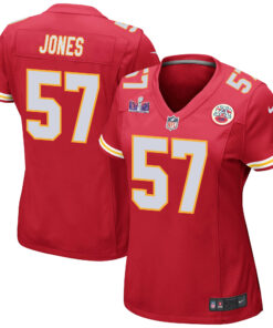 Truman Jones 57 Kansas City Chiefs Super Bowl LVIII Patch Game Women Jersey - Red JS8728 nicesnker