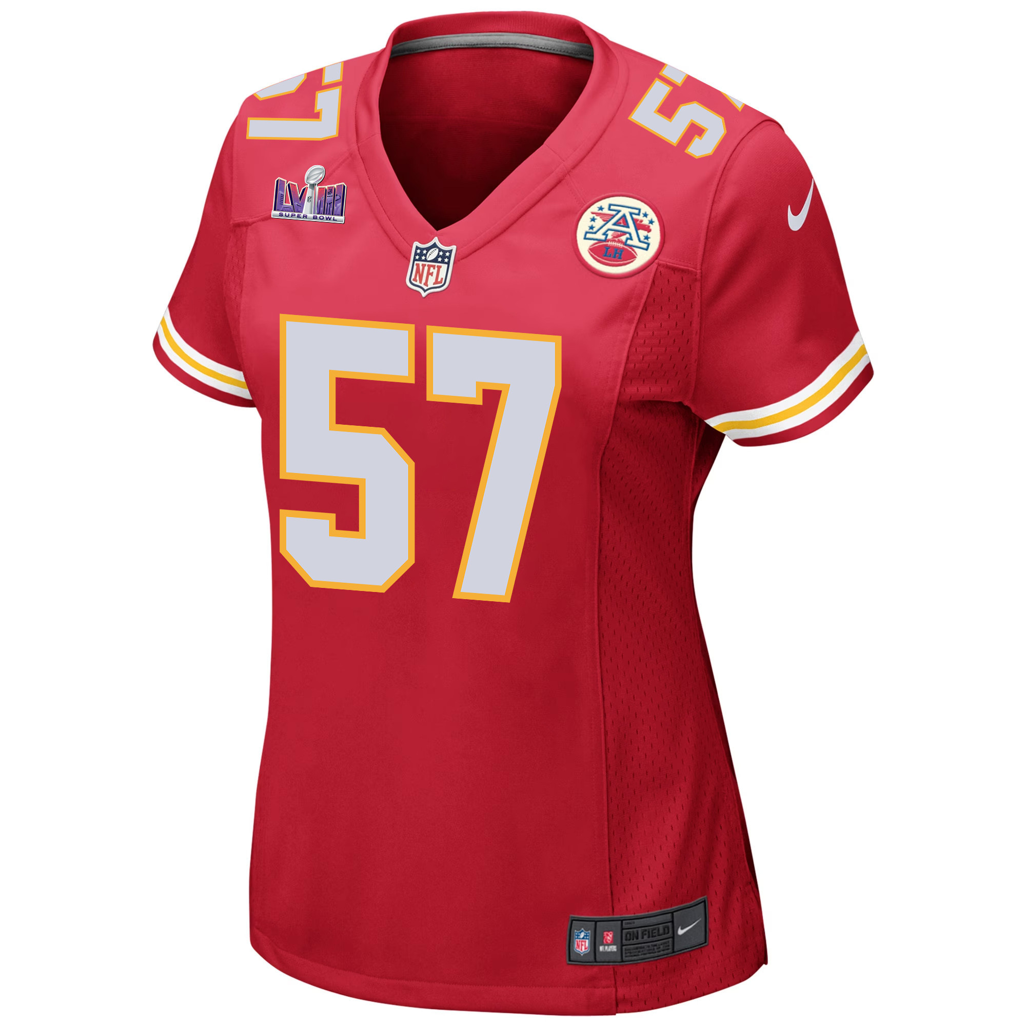 Truman Jones 57 Kansas City Chiefs Super Bowl LVIII Patch Game Women Jersey - Red JS8728 nicesnker - Image 2