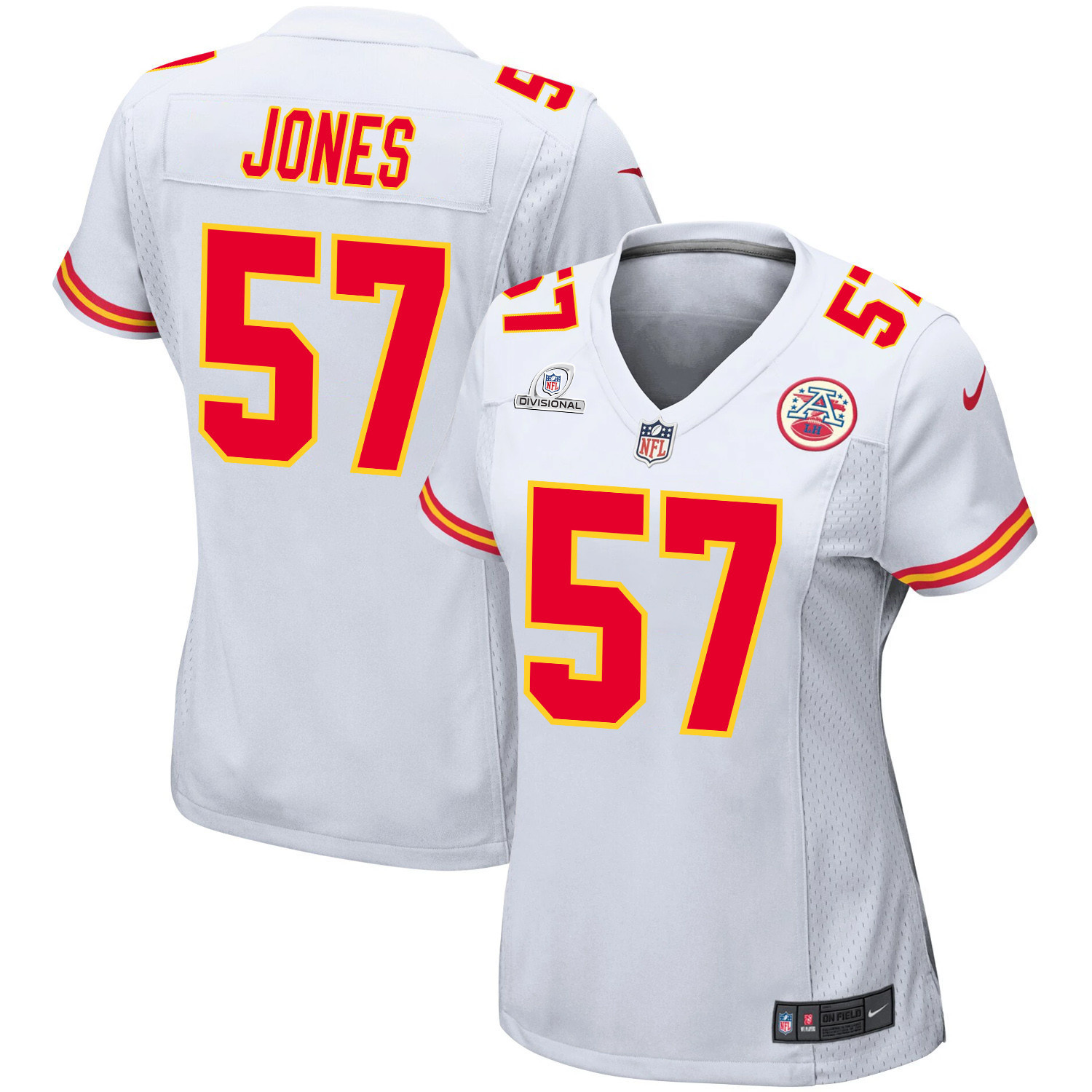 Truman Jones 57 Kansas City Chiefs Super Bowl LVIII Patch Game Women Jersey - White JS6568 nicesnker