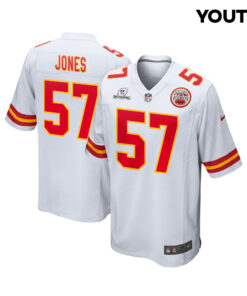 Truman Jones 57 Kansas City Chiefs Super Bowl LVIII Patch Game YOUTH Jersey - White JS7715 nicesnker