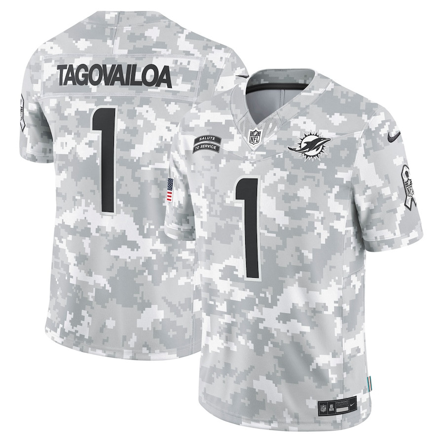 Tua Tagovailoa 1 Miami Dolphins 2024 Salute to Service Limited Men Jersey - Arctic Camo JS2452 nicesnker