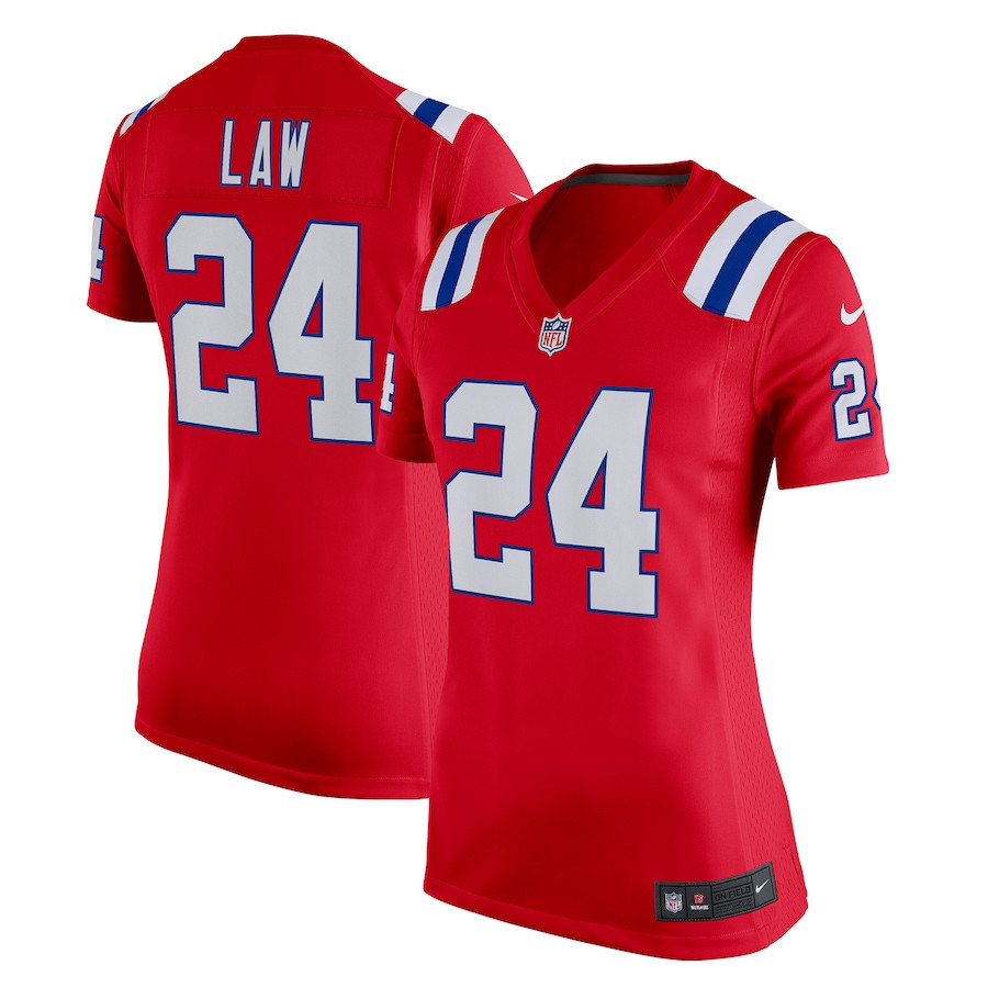 Ty Law 24 New England Patriots Women Retired Game Jersey - Red JS3801 nicesnker