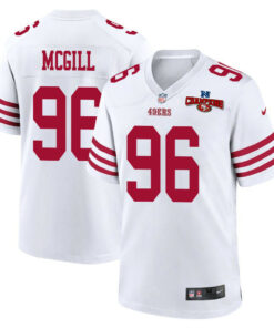 T.Y. McGill 96 San Francisco 49ers NFC Champions Patch Game Men Jersey - White JS3573 nicesnker
