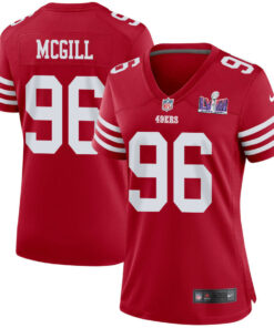 T.Y. McGill 96 San Francisco 49ers Super Bowl LVIII Patch Game Women Jersey - Scarlet JS3168 nicesnker