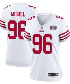 T.Y. McGill 96 San Francisco 49ers Super Bowl LVIII Patch Game Women Jersey - White JS4220 nicesnker