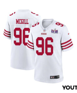 T.Y. McGill 96 San Francisco 49ers Super Bowl LVIII Patch Game YOUTH Jersey - White JS4739 nicesnker
