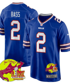 Tyler Bass 2 Buffalo Bills Super Bowl LIX New Orleans Patch Game Men Jersey - Royal JS7238 nicesnker