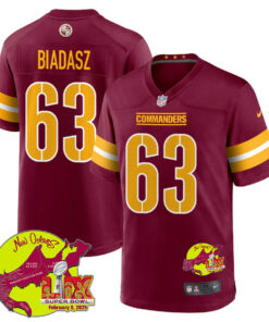 Tyler Biadasz 63 Washington Commanders Super Bowl LIX New Orleans Patch Game Men Jersey - Burgundy JS9032 nicesnker