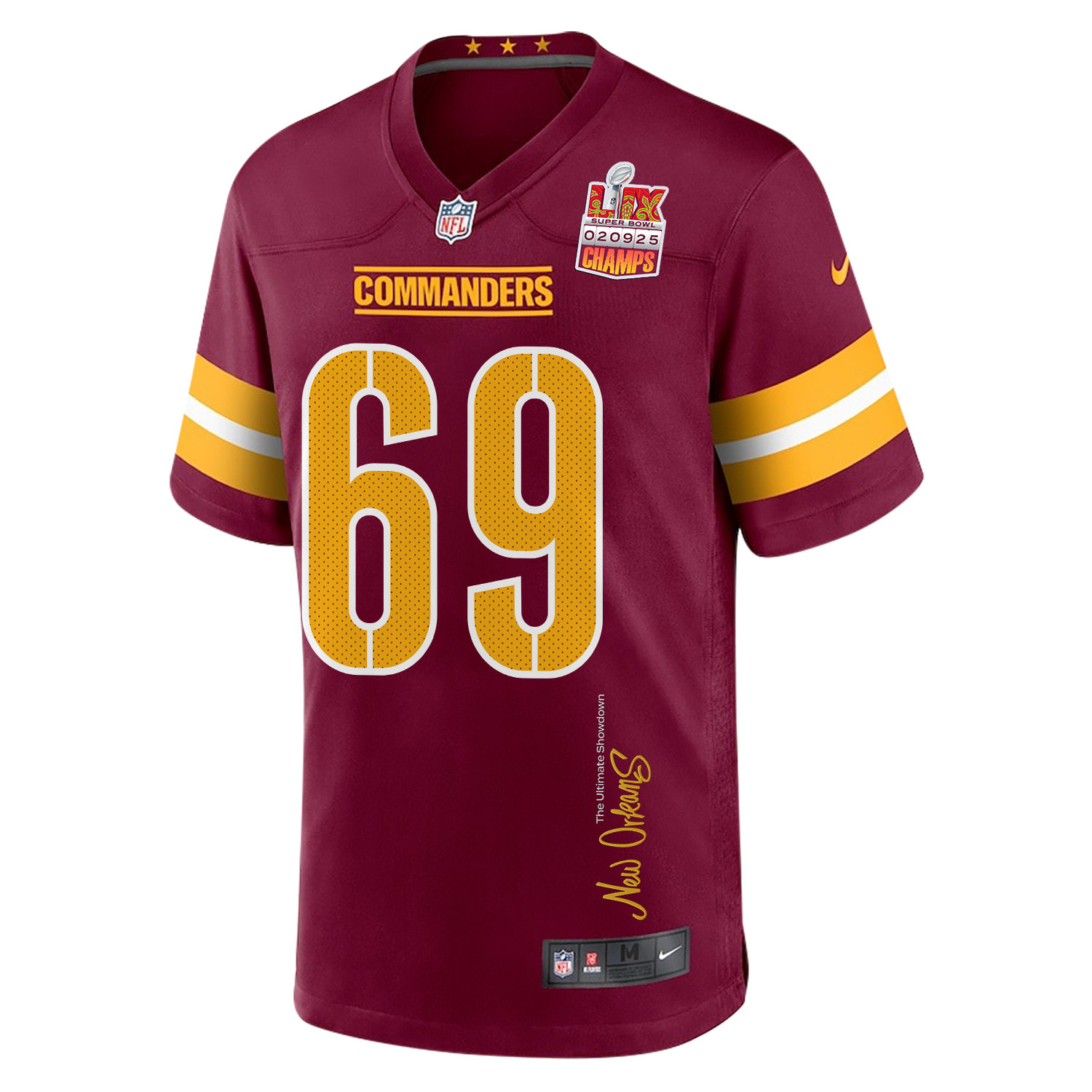 Tyler Ott 69 Washington Commanders Super Bowl LIX Champions Patch 'New Orleans - The Ultimate Showdown' EMBROIDERED Game Men Jersey - Burgundy JS3273 nicesnker - Image 3