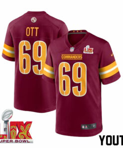 Tyler Ott #69 Washington Commanders Super Bowl LIX Youth Jersey - Burgundy JS9144 nicesnker