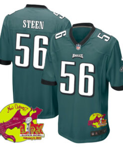 Tyler Steen 56 Philadelphia Eagles Super Bowl LIX New Orleans Patch Game Men Jersey - Midnight Green JS3128 nicesnker
