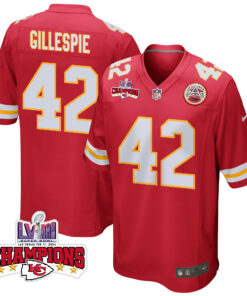 Tyree Gillespie 42 Kansas City Chiefs Super Bowl LVIII Champions 4 Stars Patch Game Men Jersey - Red JS6818 nicesnker