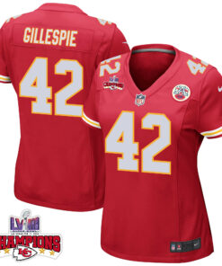 Tyree Gillespie 42 Kansas City Chiefs Super Bowl LVIII Champions 4 Stars Patch Game Women Jersey - Red JS2753 nicesnker