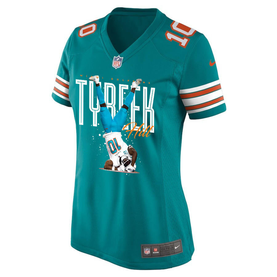 Tyreek Hill 10 Miami Dolphins Celebrating Women Alternate Game Jersey - Aqua JS3957 nicesnker - Image 3