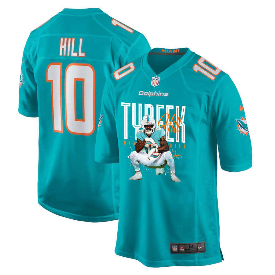 Tyreek Hill 10 Miami Dolphins Cheetah Celebration Game Men Jersey - Aqua JS7470 nicesnker