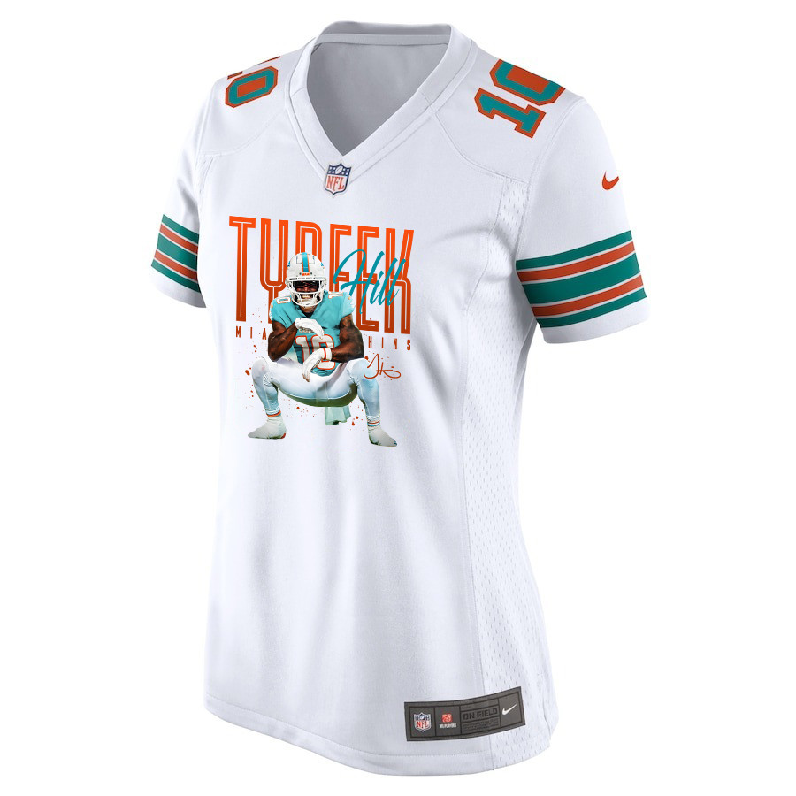 Tyreek Hill 10 Miami Dolphins Cheetah Celebration Women Alternate Game Jersey - White JS7945 nicesnker - Image 3