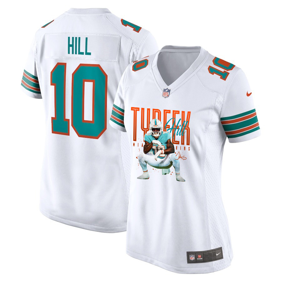 Tyreek Hill 10 Miami Dolphins Cheetah Celebration Women Alternate Game Jersey - White JS7945 nicesnker