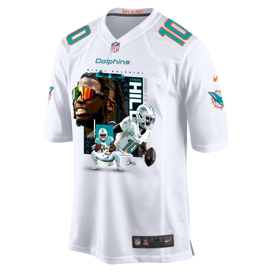Tyreek Hill 10 Miami Dolphins Run Cheetah Run Game Men Jersey - White JS6868 nicesnker - Image 2