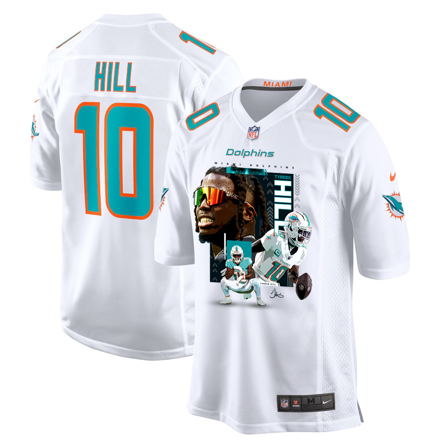 Tyreek Hill 10 Miami Dolphins Run Cheetah Run Game Men Jersey - White JS6868 nicesnker