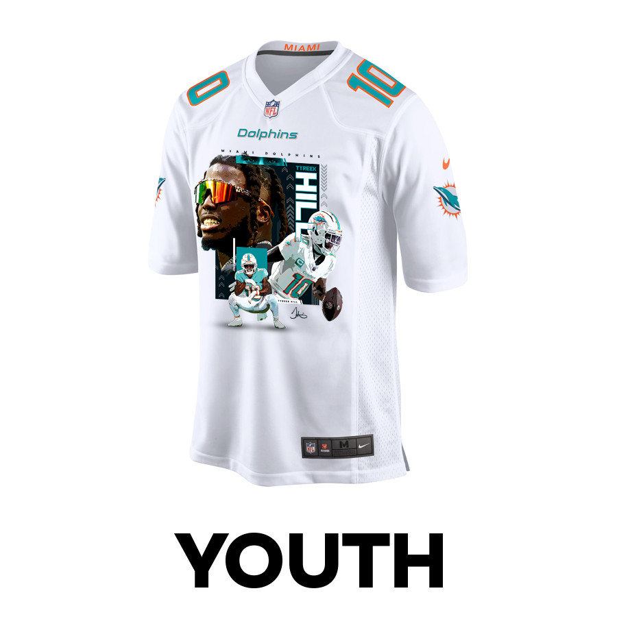 Tyreek Hill 10 Miami Dolphins Run Cheetah Run Game YOUTH Jersey - White JS7661 nicesnker - Image 2