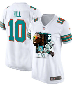 Tyreek Hill 10 Miami Dolphins Run Cheetah Run Women Alternate Game Jersey - White JS4790 nicesnker