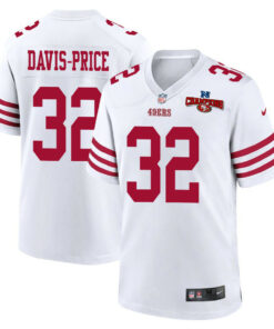 Tyrion Davis-Price 32 San Francisco 49ers NFC Champions Patch Game Men Jersey - White JS6347 nicesnker