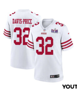 Tyrion Davis-Price 32 San Francisco 49ers Super Bowl LVIII Patch Game YOUTH Jersey - White JS5822 nicesnker