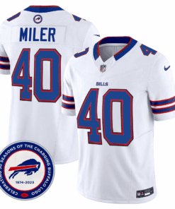 Von Miller 40 Buffalo Bills 50th Charging Logo Patch Game Men Jersey - White JS6373 nicesnker