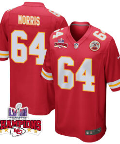 Wanya Morris 64 Kansas City Chiefs Super Bowl LVIII Champions 4 Stars Patch Game Men Jersey - Red JS9995 nicesnker