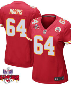 Wanya Morris 64 Kansas City Chiefs Super Bowl LVIII Champions 4 Stars Patch Game Women Jersey - Red JS1116 nicesnker