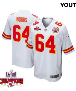 Wanya Morris 64 Kansas City Chiefs Super Bowl LVIII Champions 4 Stars Patch Game YOUTH Jersey - White JS8717 nicesnker