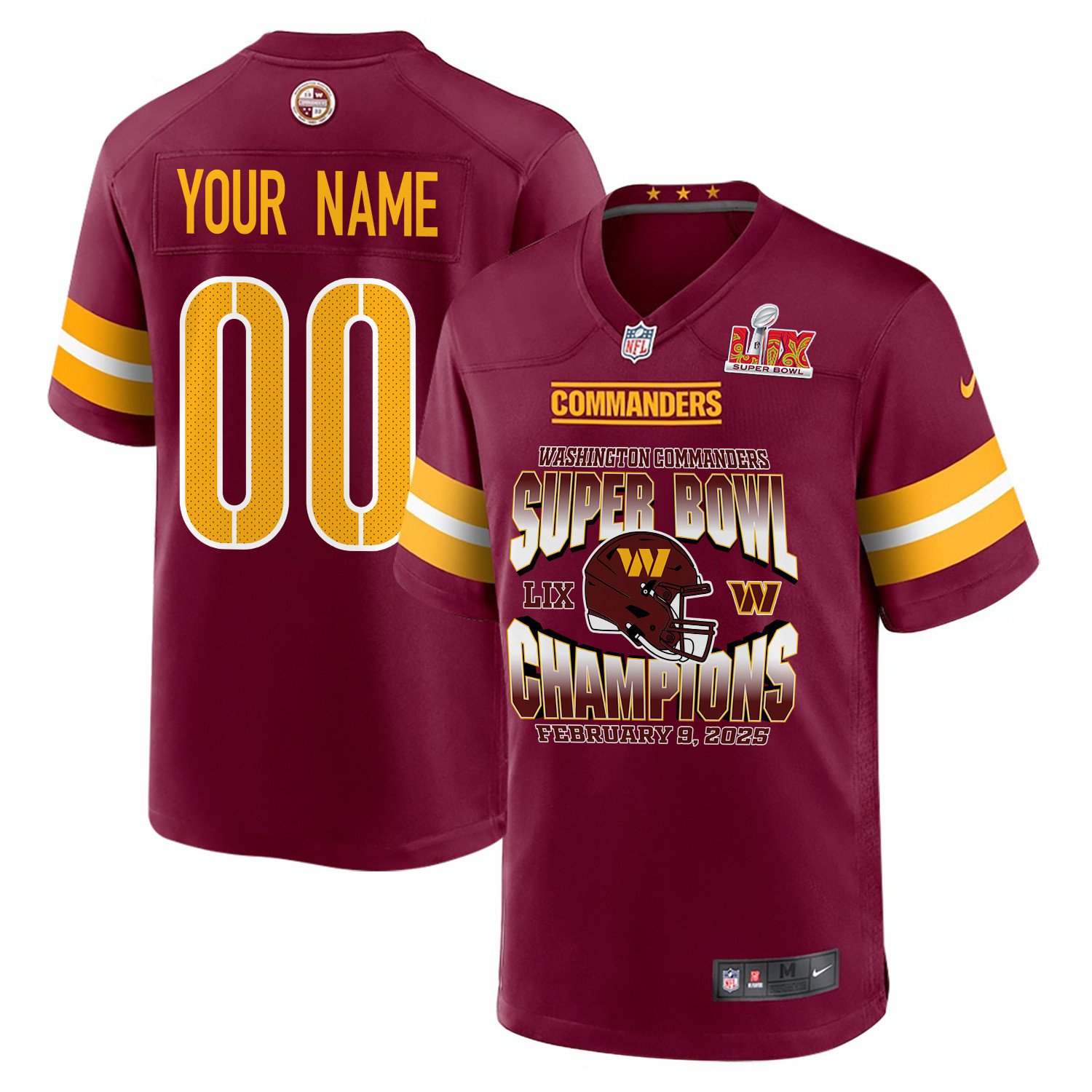 Washington Commanders Super Bowl LIX Champions Helmet Game Men Custom Jersey - Burgundy JS7125 nicesnker