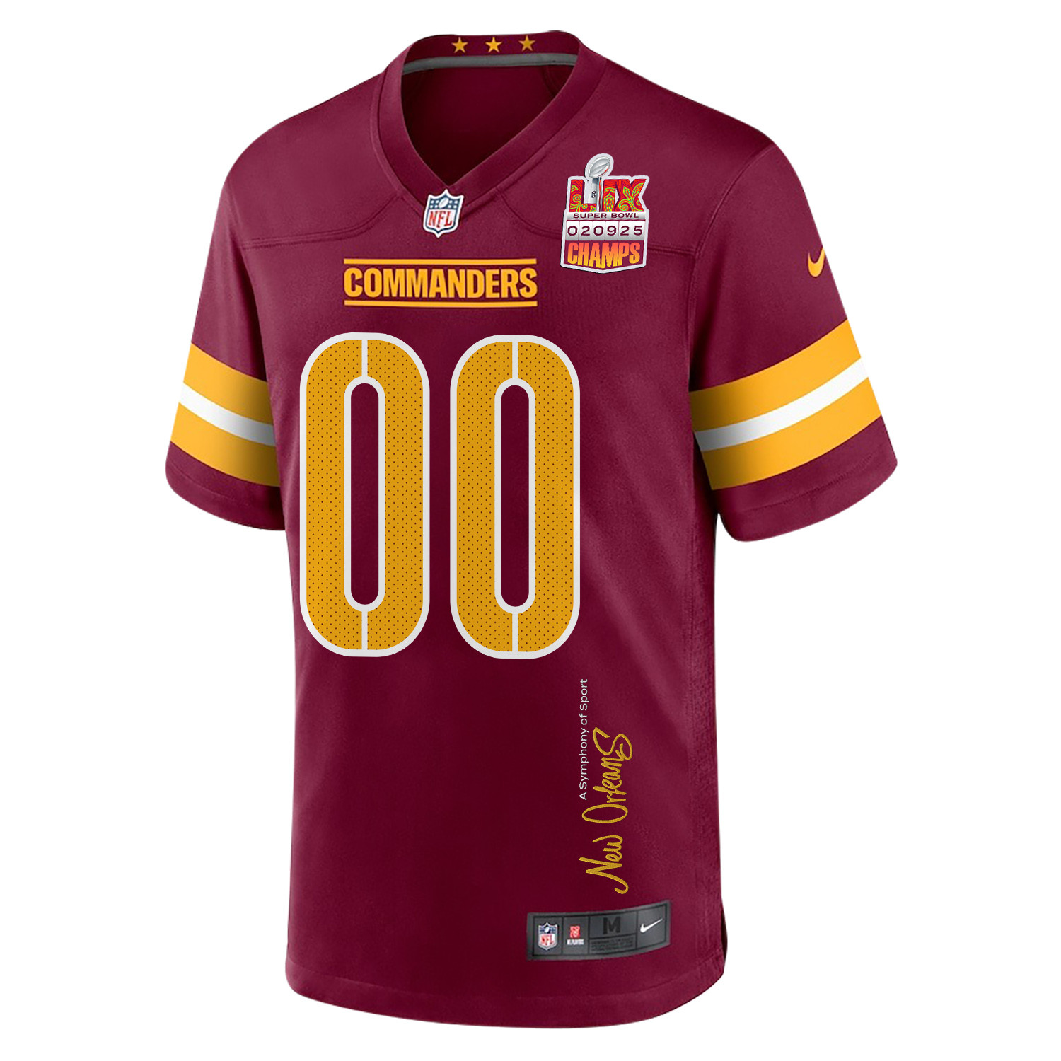 Washington Commanders Super Bowl LIX Champions Patch 'New Orleans - A Symphony of Sport' EMBROIDERED Game Men Custom Jersey - Burgundy JS5735 nicesnker - Image 3