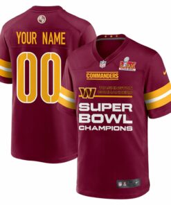 Washington Commanders Super Bowl LIX Champions Straight Text Game Men Custom Jersey - Burgundy JS7798 nicesnker