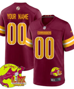 Washington Commanders Super Bowl LIX New Orleans Patch Game Men Custom Jersey - Burgundy JS8996 nicesnker
