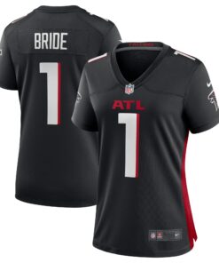 Women's Atlanta Falcons Number 1 Bride Black Game Jersey JS2244 nicesnker