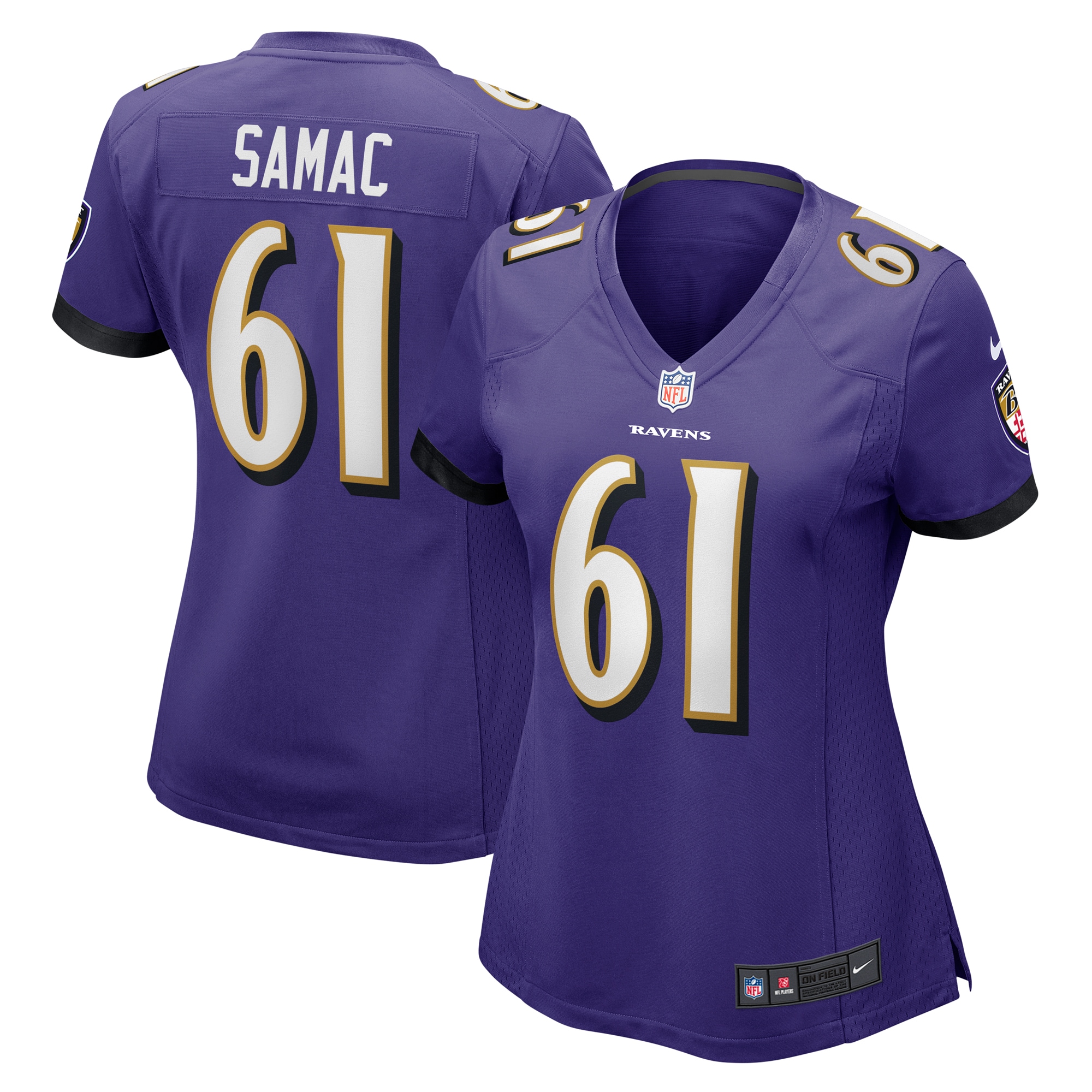 Women's Baltimore Ravens Nick Samac Purple Game Jersey JS6003 nicesnker