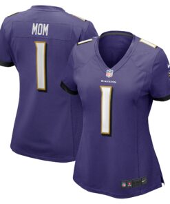 Women's Baltimore Ravens Number 1 Mom Purple Game Jersey JS4302 nicesnker
