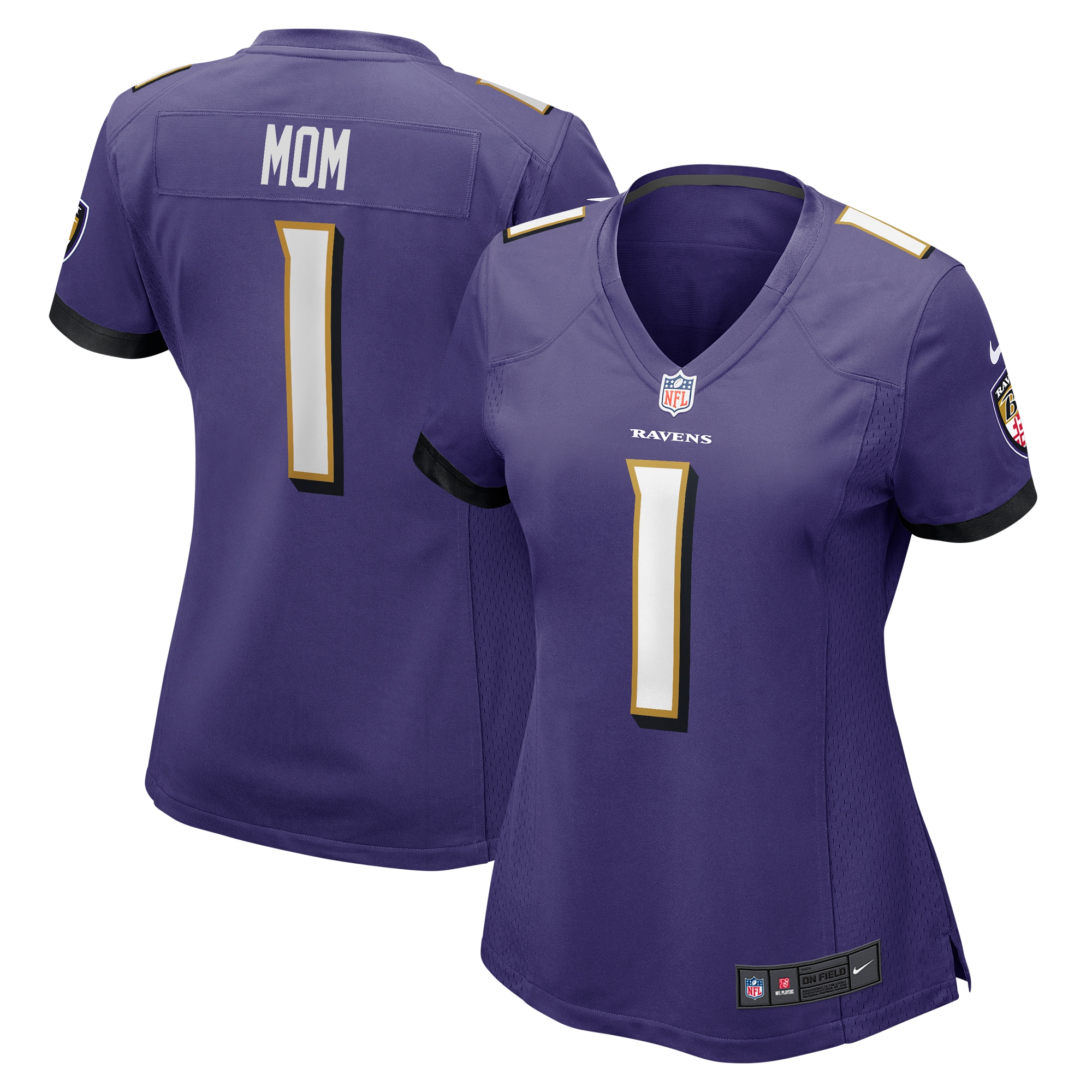 Women's Baltimore Ravens Number 1 Mom Purple Game Jersey JS4302 nicesnker