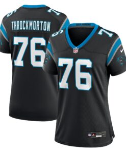 Women's Carolina Panthers Calvin Throckmorton Black Team Game Jersey JS1912 nicesnker