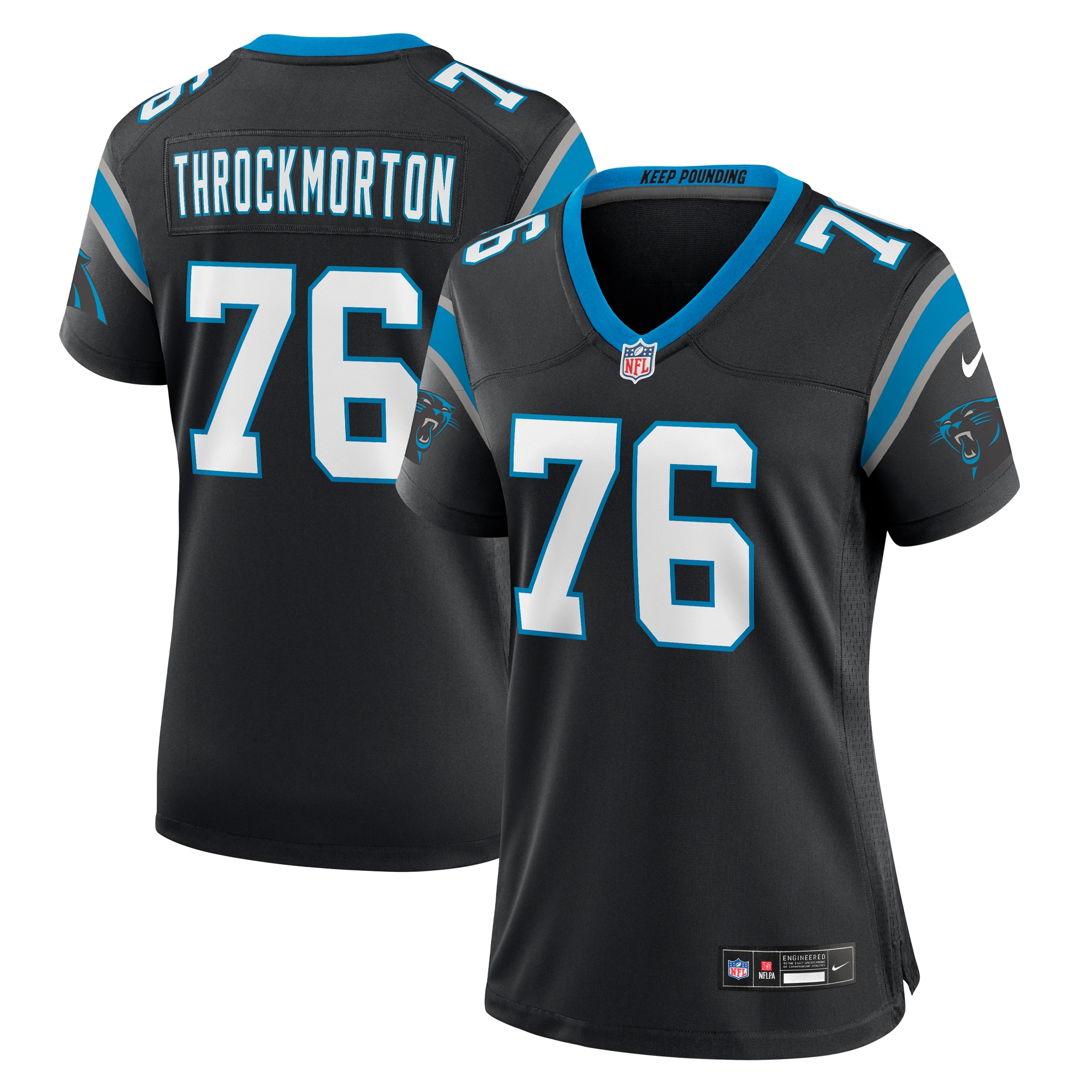 Women's Carolina Panthers Calvin Throckmorton Black Team Game Jersey JS1912 nicesnker