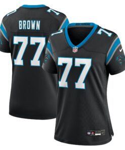 Women's Carolina Panthers Deonte Brown Black Team Game Jersey JS5645 nicesnker