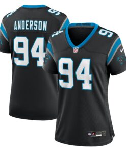 Women's Carolina Panthers Henry Anderson Black Team Game Jersey JS1826 nicesnker