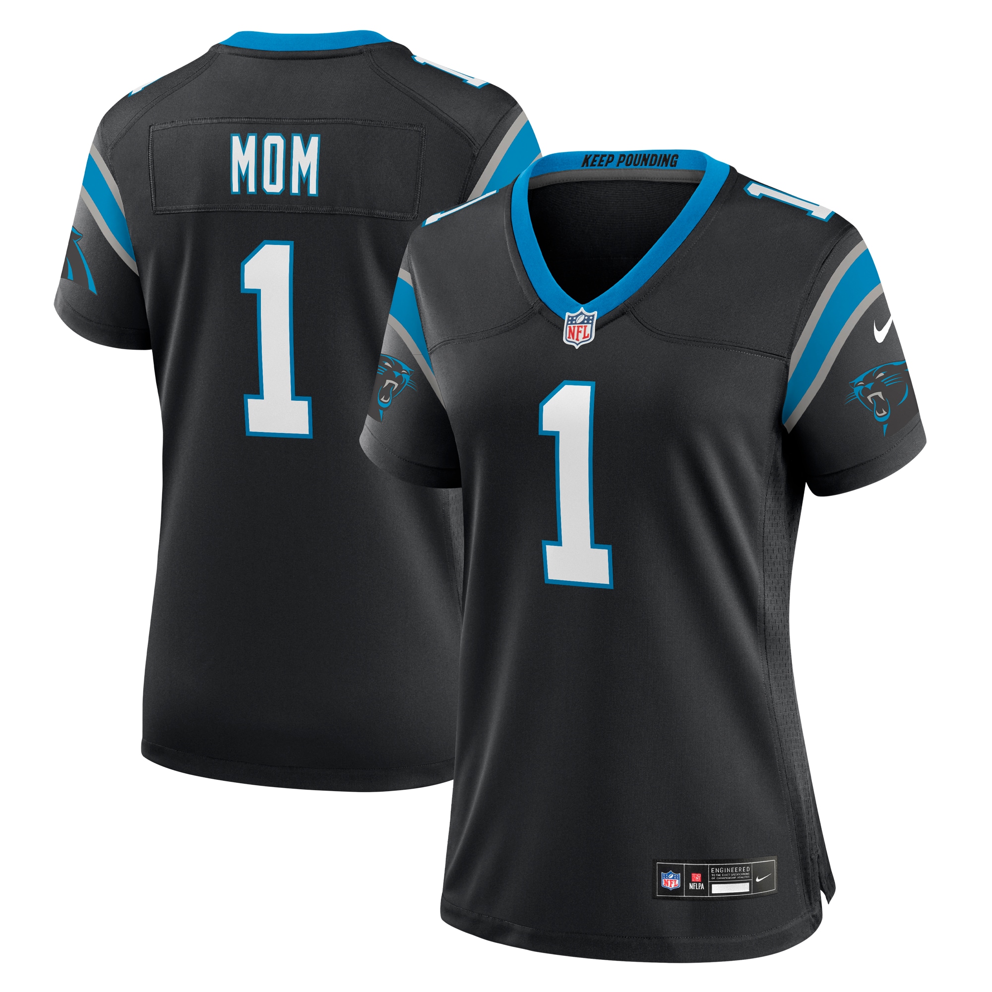 Women's Carolina Panthers Number 1 Mom Black Game Jersey JS4492 nicesnker