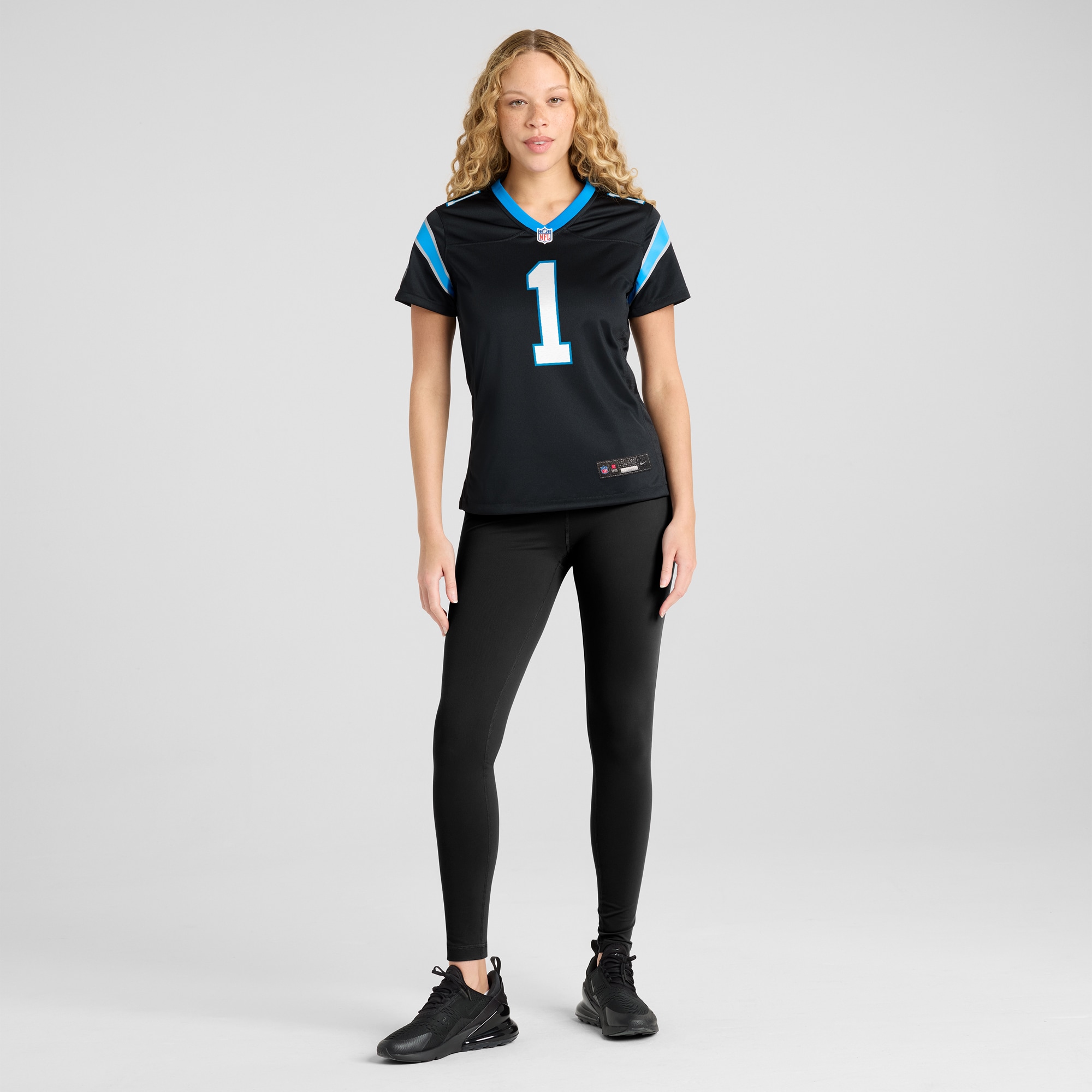 Women's Carolina Panthers Number 1 Mom Black Game Jersey JS4492 nicesnker - Image 4