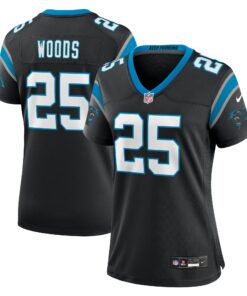 Women's Carolina Panthers Xavier Woods Black Team Game Jersey JS7313 nicesnker