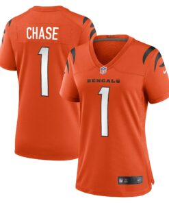 Women's Cincinnati Bengals Ja'Marr Chase Orange Game Jersey JS3114 nicesnker