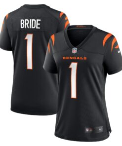 Women's Cincinnati Bengals Number 1 Bride Black Game Jersey JS9655 nicesnker