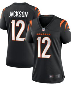 Women's Cincinnati Bengals Shedrick Jackson Black Team Game Jersey JS2296 nicesnker