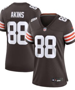 Women's Cleveland Browns Akins Brown Game Jersey JS3689 nicesnker